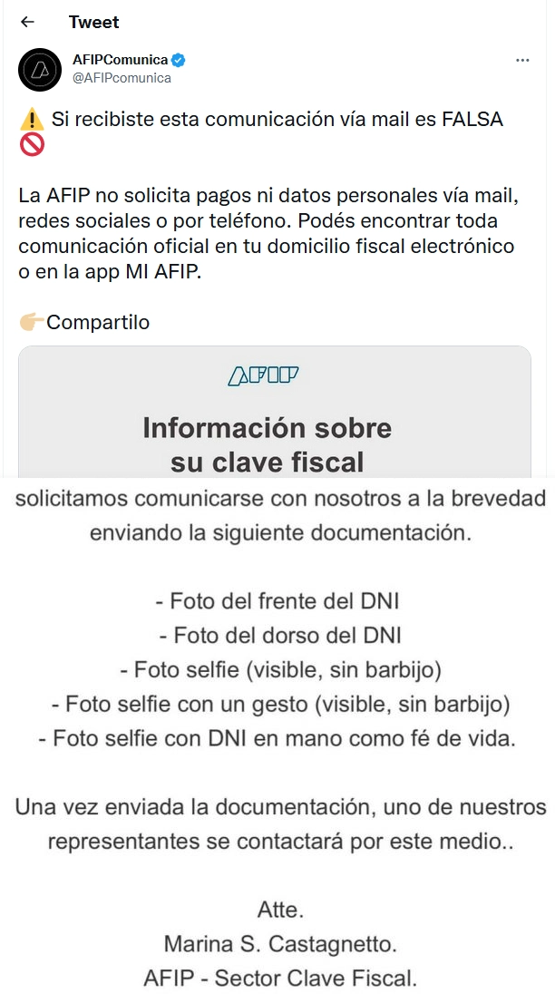 mensaje AFIP